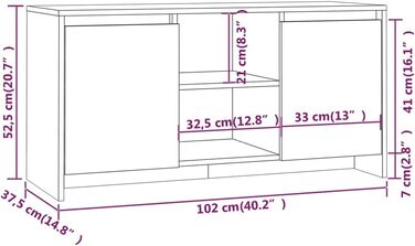 Тумба під телевізор vidaXL з дверцятами і полицями, 102x37,5x52,5 см, дуб сонома, ДСП, ТВ комод, низька шафа для вітальні
