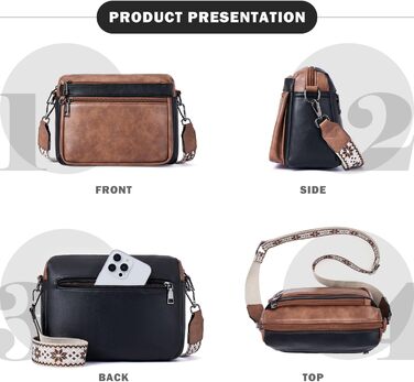 Сумка жіноча через плече MUIIKOLA середнього розміру, екошкіра, чорно-коричнева, з широким м'яким ременем