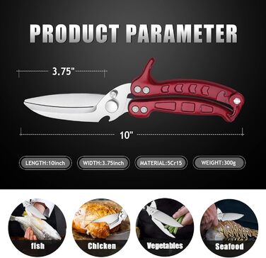 DRAGON RIOT Poultry Shears Detachable, Heavy Duty Meat Shears, Multi-Purpose Kitchen Shears for Cutting Bones, Meat, Poultry, Vegetables, Seafood, and Pizza, Bone Cutting Shears Red