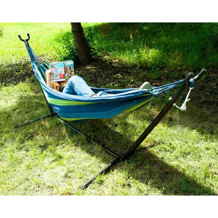Гамак POTENZA зі стійкою Grande (оцинкована сталь, до 220 кг) + гамак SINGA 220x160