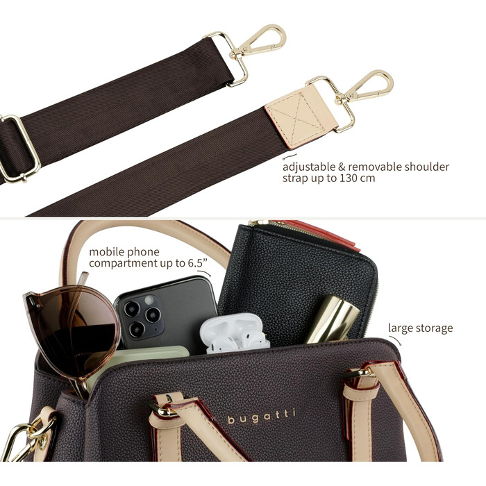 Сумка жіноча Bugatti Ella коричнева, маленька шкіряна сумка через плече для жінок