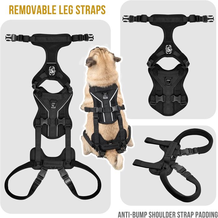 Шлейка для собак OneTigris Hopper для підтримки та реабілітації, чорна, XS (3-5 кг)