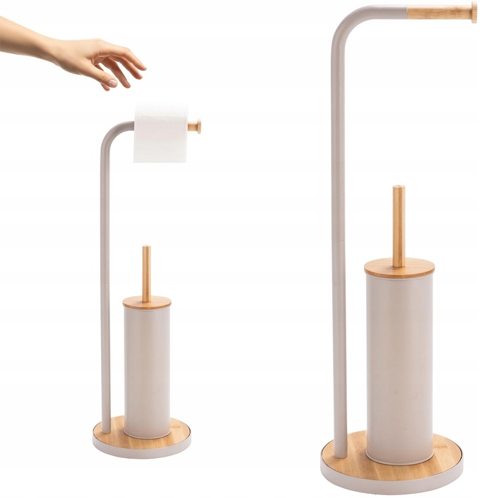 Стильний тримач для туалетного паперу з ергорегічним йоржиком для унітаза, бежевий бамбук та сталь