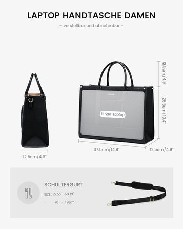 Сумка для ноутбука LOVEVOOK жіноча водонепроникна для роботи, університету, офісу (14 дюймів, чорна). Бізнес-сумка, шоппер, портфель, сумка для вчительки зі шкіри