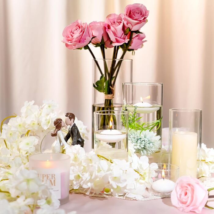 Candle Holders Glass Candle Holders Candle Stands Glass Cylinders: Romadedi 12-Piece Set of Candle Holders for Pillar Candles, Floating Candles, Candle Glass Vase for Wedding Party Dining Table Table Decoration Living Room Decor