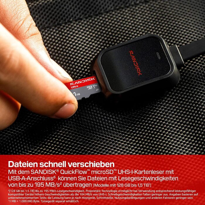 Карта пам'яті SanDisk Ultra microSDXC 1TB UHS-I (до 195 МБ/с, V10, U1, A1) з SD-адаптером для смартфонів, планшетів та камер