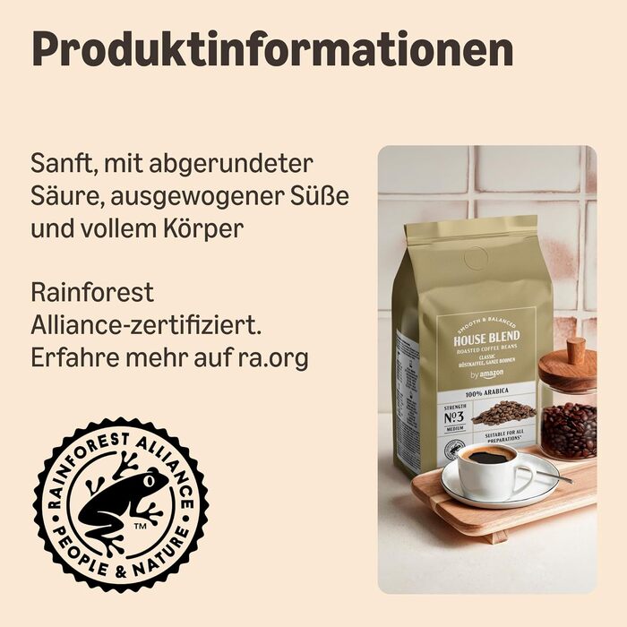 Кава в зернах Amazon Houseblend Gold, 100% Арабіка, середній обсмаження, 2 кг (2 упаковки по 1 кг)
