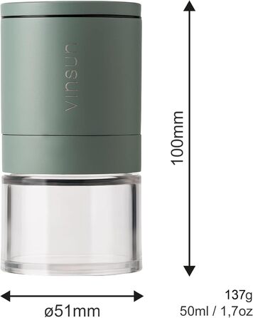 Набір з 2 мельниць для солі та перцю Vinsun - ручні, з регульованим керамічним жорном, нержавіюча сталь, ø51x100mm