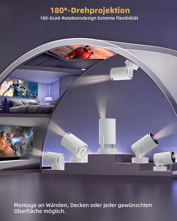 Beautiebeam Beamer: Міні проектор 4K з підтримкою 1080P, Android 11, Bluetooth 5.0, Wi-Fi 6, Автоматична корекція трапеції, для дому та на відкритому повітрі