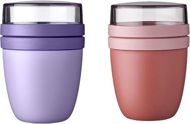 Mepal | Lunchpot Ellipse Mixed Mini | Vivid Lilac + Vivid Mauve | Muesli cup to go | Partition for yogurt & muesli | 300 ml + 120 ml | Suitable for freezer, microwave & dishwasher