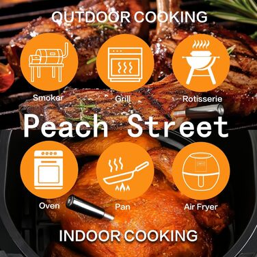 Бездротовий термометр для м'яса PeachStreet з Bluetooth, LED-дисплеєм, 150м, IP68, для кухні, гриля, духовки