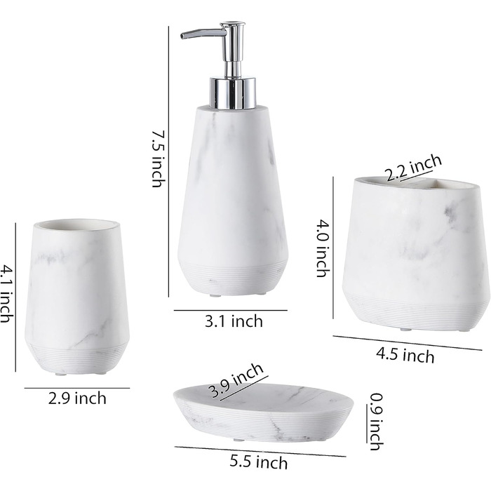 Набір аксесуарів для ванної кімнати QL Design (5 шт.), полірезин, бежевий (сучасний стиль мармур)