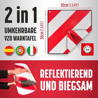 Попереджувальні таблички MAGMA для велосипедних багажників (Італія, Іспанія), комплект 3 шт. 50x50 см, з 4 ременями та чохлом, антикорозійні, для авто та кемперів