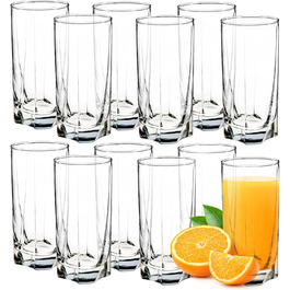 KADAX Drinking Glasses Set of 12, made of high-quality glass, thick-walled juice glasses, ribbed glasses for water, drinks, juice, party, cocktail glasses, beverage glasses (SET OF 12, 380ml tall)