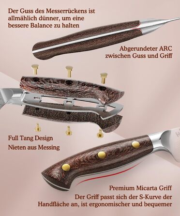 HEZHEN ніж кухарський 21 см з дамаської сталі 67 шарів, професійний, з дерев'яною піхвою, Full Tang з мікарти