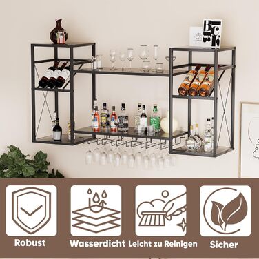 Настінна вітрина для вина UYOYOUS на 2 яруси з металу, 120 см, з 6 тримачами для келихів, барна вітрина для винних пляшок, підвісна вітрина для спиртних напоїв для дому, кухні, їдальні, ресторану, чорна