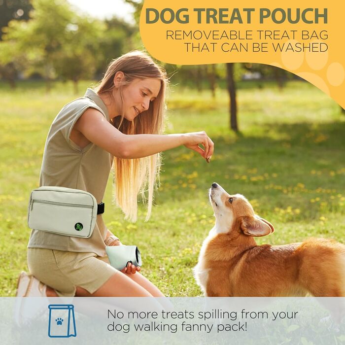 Сумка для собак з карабіном, сумка для дресирування цуценят з відділенням для ласощів та контейнером для відходів, зручна сумка для перенесення їжі та приналежностей для тварин з регульованим поясом (HoneyDew)