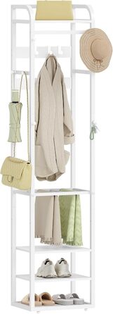 Настінна вішалка для одягу з 4 полицями та 13 гачками, 30 x 40 x 186 см, біла