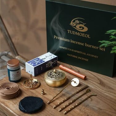 Copper Incense Burner and 16-Piece Tool Kit for Making Backflow Incense Cones - Perfect for Yoga, Meditation. Includes Censer Mold Tools, Burner, and Accessories.