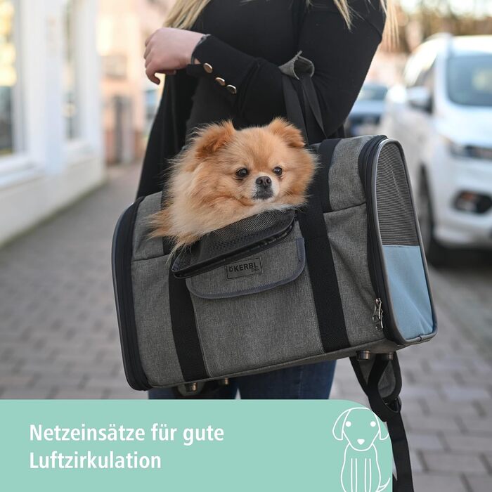 Рюкзак для собак Kerbl Pet Hunderucksack Vacation, сірий, блакитний, 43x24x30 см, Оксфорд, для маленьких собак та котів, міцний, стійкий до бруду