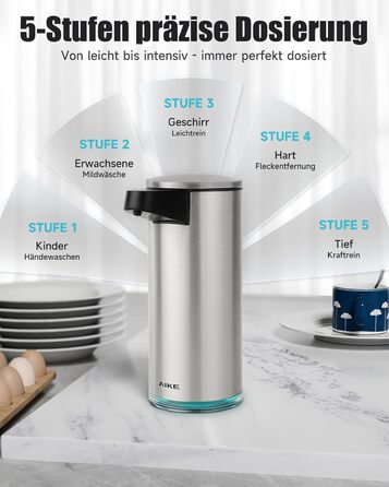 Дозатор для мила автоматичний AIKE SensePro, нержавіюча сталь 380 мл, USB-C, матовий (шліфований)