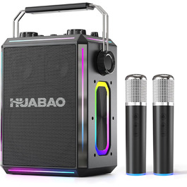 Портативна Bluetooth-колонка караоке з 2 бездротовими мікрофонами, RGB-підсвічуванням, регулюванням високих та низьких частот, ефектами голосу, AUX/USB/TF/OTG, 6.5 мм роз'єм, для вечірок (білий/чорний)