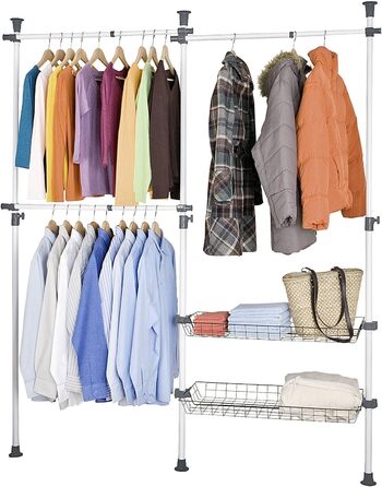 WENKO 6200050100 Telescopic Wardrobe System Hercules - adjustable organization system, steel, 164-215 x 141-250 x 38 cm, White