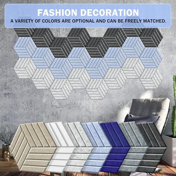 Акустичні гексагональні панелі SHJADE самоклеючі, шумоізоляційні стінові плитки (білі), 12 шт, 35.6 x 30.5 x 0.4 см