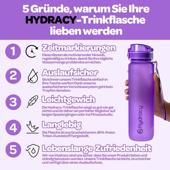 Пляшка для води Hydracy з фруктовою вставкою 500 мл, BPA-free, з міткою часу, спортивна, блакитна 