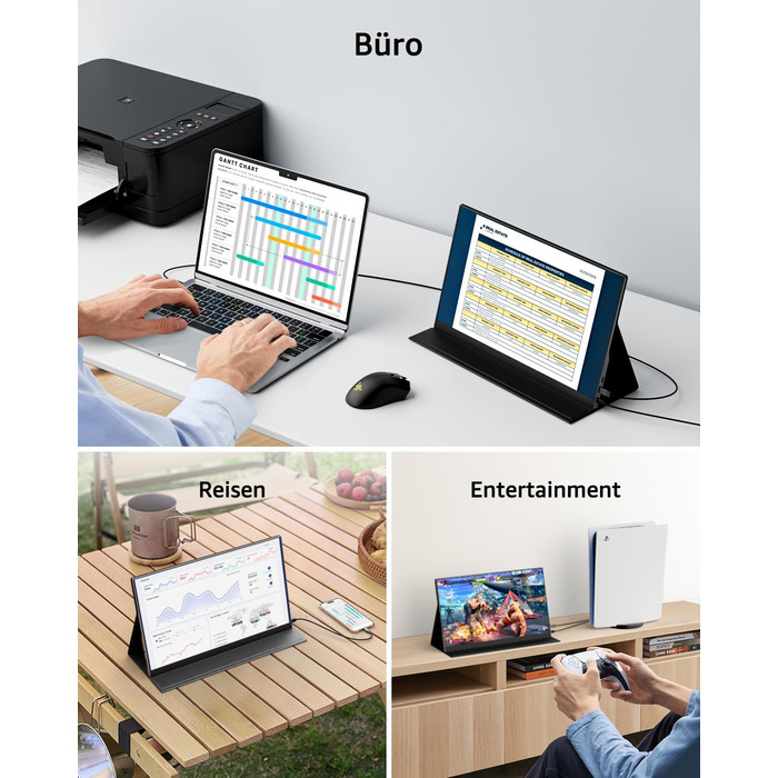 Портативний монітор Yodoit 15.6 дюймів: IPS дисплей FHD 1920x1080, USB-C та HDMI, вбудовані динаміки, захист зору для ПК, ноутбука, Xbox, PS3/4/5, Switch та TV. Чорний колір