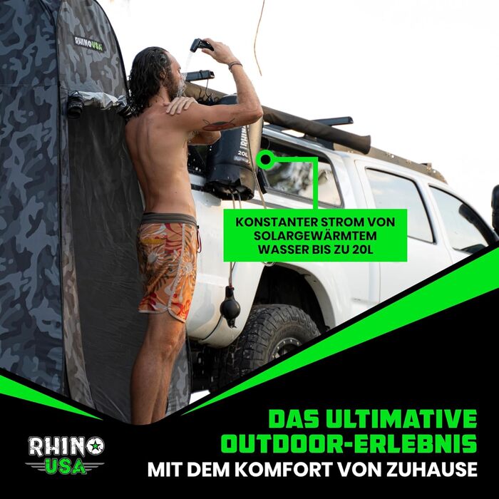 Сонячний душ Rhino USA 20 л – портативна душ для кемпінгу, фестивалів, подорожей, пляжу та відпочинку на природі. Чорний