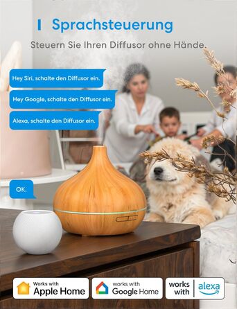 Розумний аромадифузор Meross Mini | 400 мл, RGB, керування через додаток та голосові помічники | Ультразвуковий зволожувач повітря | Сумісний з Apple Home, Alexa, Google Home