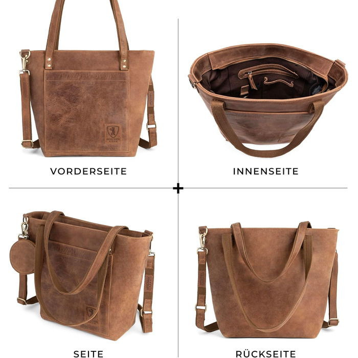 Сумка жіноча шкіряна через плече Berliner Bags Verona вінтажний стиль, велика сумка-шопер з YKK блискавкою, колір верблюжий