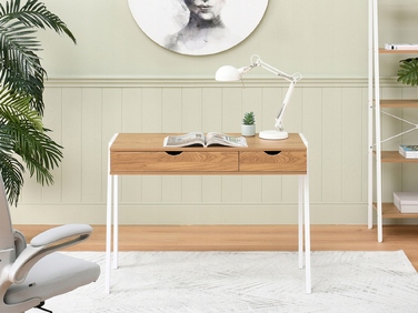 Прямокутний письмовий стіл Mebel-Partner 100 x 45 x 75 см, білий/золотий дуб