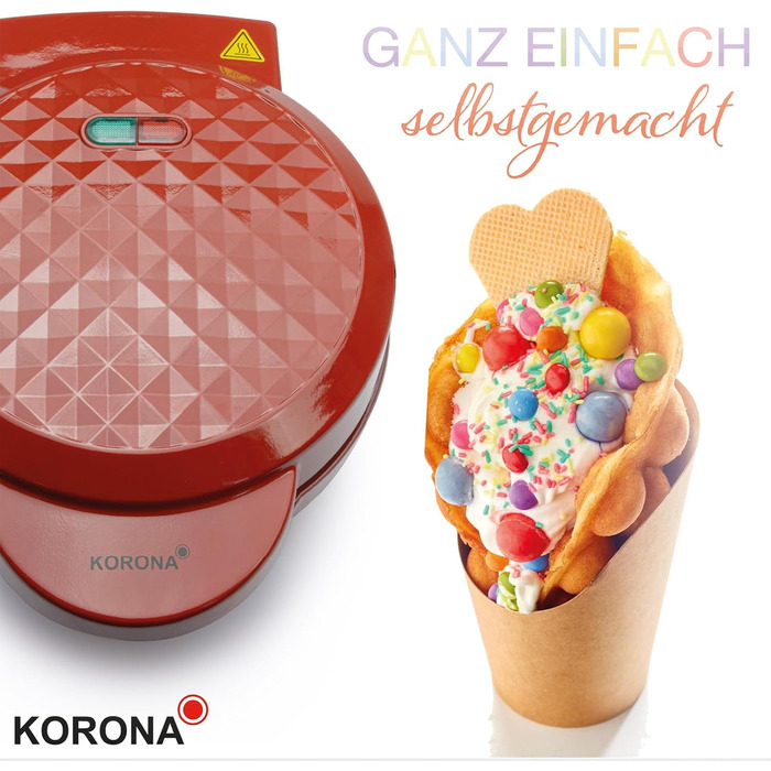 Вафельниця Korona 41005 для бельгійських вафель | Вафельниця для партії | 1000 Вт, діаметр 18 см, автоматичне регулювання температури, червона