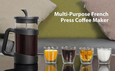 Френч-прес Sivaphe 1000 мл, чорний: кавоварка з тришаровим фільтром, термостійке скло, ложка