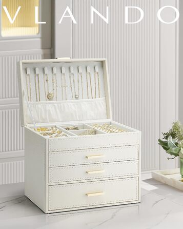 Шкатулка для прикрас Vlando Modern Beige з 6 ярусами, дзеркалом та відділеннями для годинників, органайзер для ювелірних виробів, подарунок для жінок