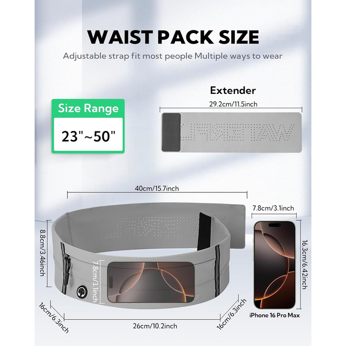 Водостійкий пояс для телефону Waterfly - спортивний пояс-сумочка для бігу, джогінгу, фітнесу (світло-сірий)