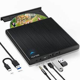 Зовнішній CD/DVD привід для ноутбука USB-C та USB: портативний DVD-плеєр та записувач для Mac, MacBook, Windows