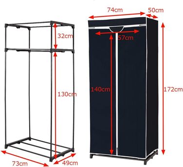 COSTWAY Wardrobe Fabric, Fabric Closet with Clothes Rod & Shelf, Fabric Clothes Closet, Folding Closet, Textile Closet for Living Room, Bedroom, Basement, 74 x 50 x 172 cm (Black)