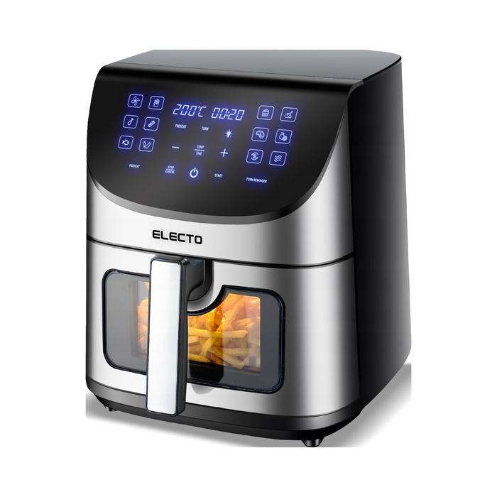 Аерофритюрниця Electo без олії, 8 л, 2000 Вт, 14 програм, срібляста