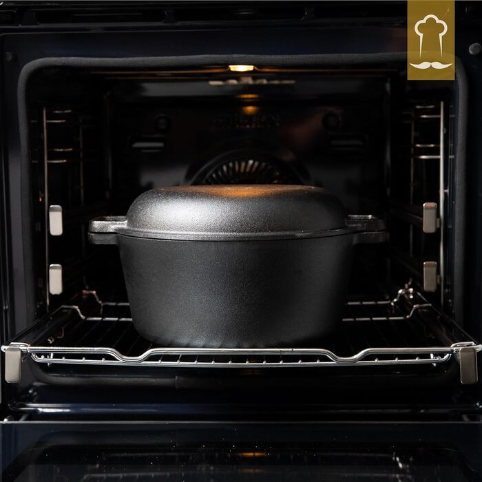 Chef's Cast Iron Dutch Oven incl. Dough Basket and Dough Scraper. Pot for Baking Bread. Bread Baking Pan with Lid 4.6L. 2-in-1 Bread Pot for Baking 26CM. Robust Bread Baking Pot. Round Bread Baking Pan. Cast Iron Pot for Baking Bread 4.6L Round