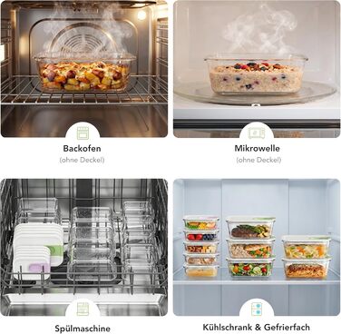 Скляні контейнери для зберігання їжі з кришками набір, Meal Prep, скляні миски герметичні, для мікрохвильовки, духовки, морозилки, посудомийки, для сім'ї, офісу, кухні (Кольорові)