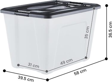 Iris Ohyama Storage Boxes with Lids, 60L, Set of 4, Black, Secure Closure, Stackable, Handles, for Bedroom, Closet, Office, Organization, BPA-Free Plastic, Storage Boxes, NTB-60