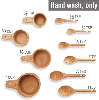 Набір мірних ложок та чашок з дерева, 10 шт. для випічки та приготування їжі, бук, ручна робота
