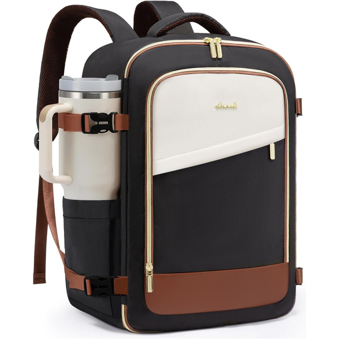 Рюкзак для ручної поклажі Ryanair Lovevook 45x36x20, 32L, Anti-Diebstahl, для жінок та чоловіків, підходить для Eurowings, Wizz Air (40x30x20cm, Чорний+бежевий+каштановий)