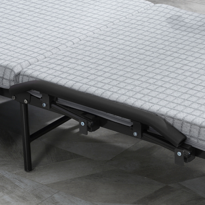 HOMCOM Folding Bed Guest Bed with Wheels and 5-Position Adjustable Backrest, Travel Bed with Steel Frame in Light Grey and Black, 190x76x33cm