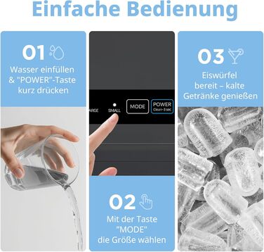 Машина для приготування льоду COMFEE' RCI12BL1EU(E) – чорна, 8 кубиків за 6 хвилин, 12 кг/24 год, 1.3л резервуар, самоочищення, компактний дизайн, з лопаткою та кошиком для дому