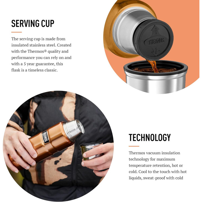 Kleine King Stainless Steel Thermos Flask - 470ml Copper Insulated Hot & Cold Drink Container