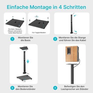 Підставка для акустики саундбару, універсальна, чорна, 76.5 см, 25 кг, з кабелеуправлінням та скляною основою (1 шт.)
